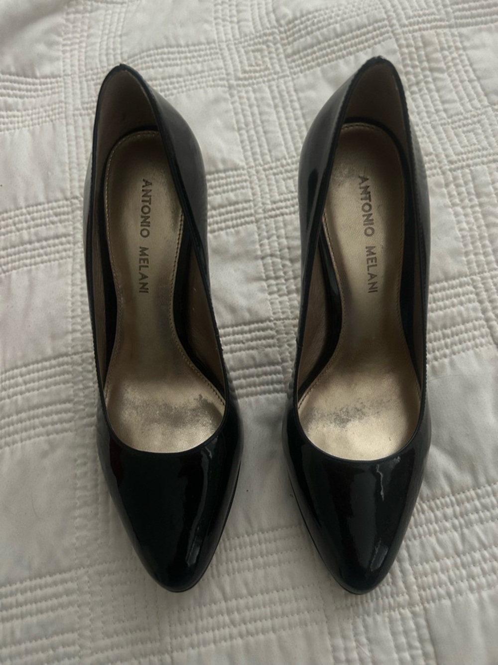 ANTONIO MELANI Black Patent Pointed-Toe Pumps
